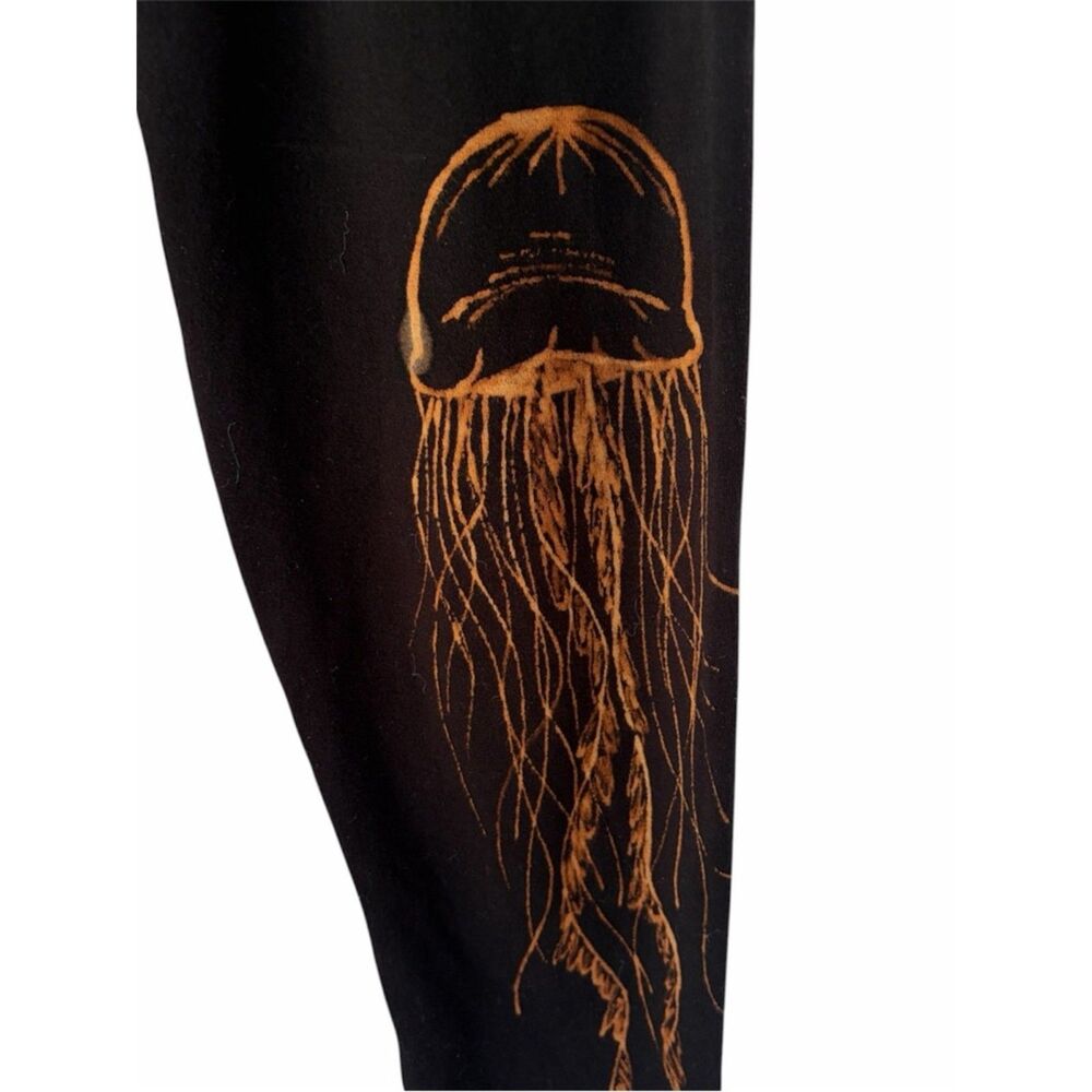 Wearable Art Black Leggings w/ Hand Painted Orange Jellyfish Graphic 🪼 - Picture 1 of 4